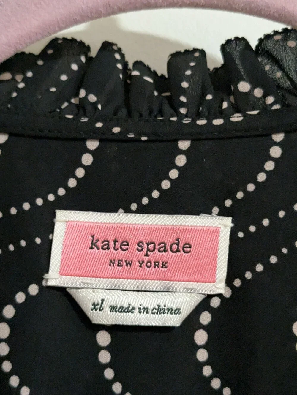 NEW Kate Spade Black Wavy Dot Ruffle-Trim Blouse